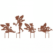 Set of 4 Rusty Fairies - Rusted Metal Stakes