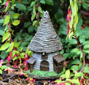 Solar - LED Light up Fairy House -  Cone Roof Cottage -  21cm