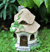 Solar - LED Light up Fairy House -  Thatched Roof Cottage -  18cm
