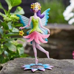 Standing  Metal  Spring Garden Fairy - Daisy-Lou (Green & Pink Dress).