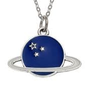 The Blue Planet - Saturn Pendent with a 18" Silver Necklace