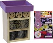 Wooden Bee & Insect Hotel with Rooftop Planter and flower seeds  - 24cm