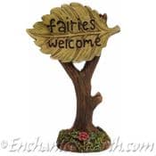 Woodland Knoll - Fairy GardenLeaf Sign- Fairies Welcome