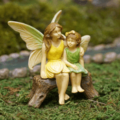 Woodland Knoll Fairy Sisters on a Bench - Miniature Garden Fairies