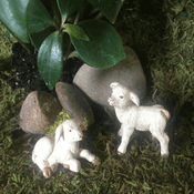 Woodland Knoll Pair of Baby Lambs - Miniature Garden Lambs