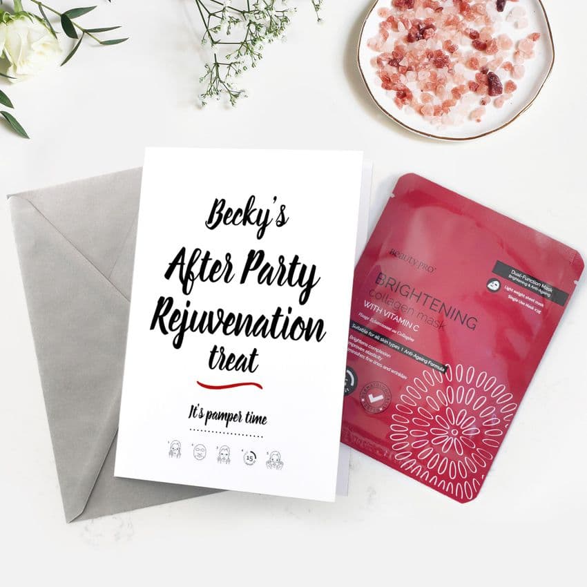 Personalised After Party Card With Pamper Face Mask