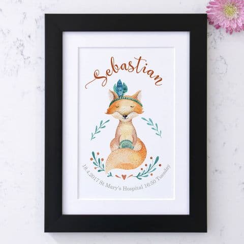 Personalised Baby Fox Birth Announcement Art