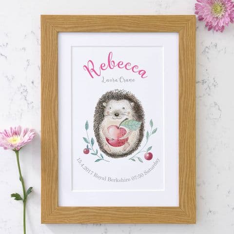 Personalised Baby Hedgehog Birth Announcement Art