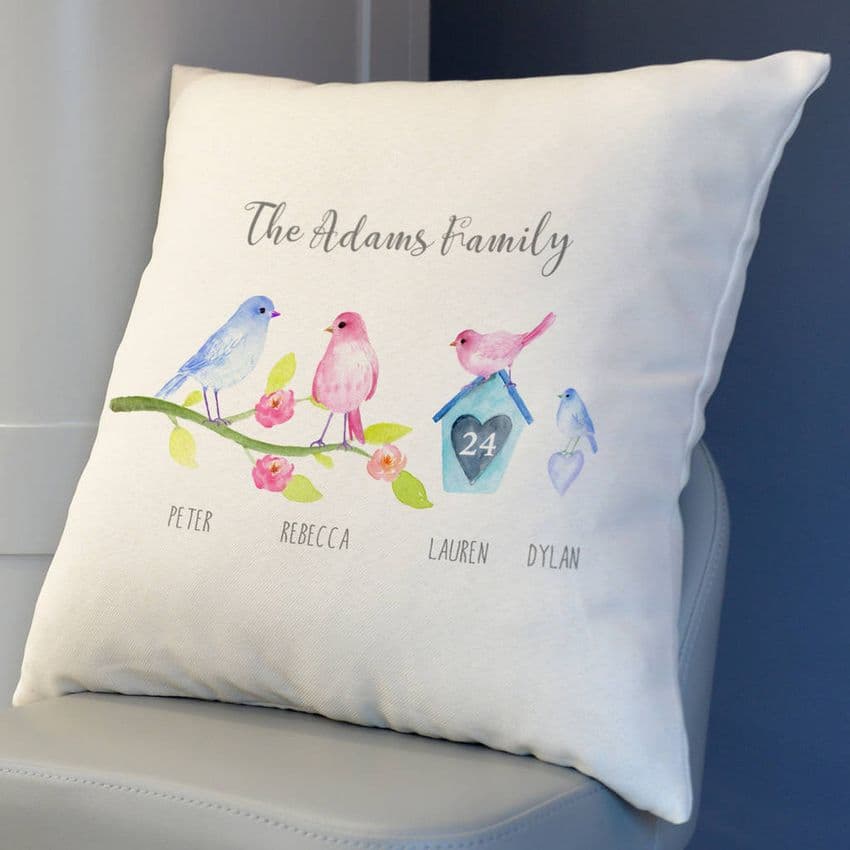 Personalised Birdie Family Cushion