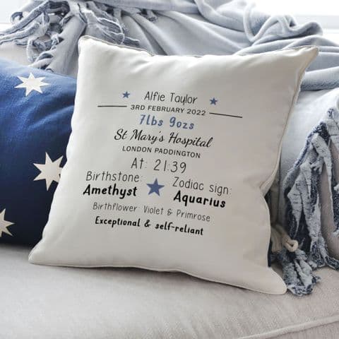Personalised Birth Announcement Cushion