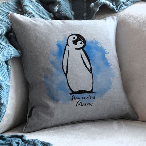 Personalised Curious Penguin Cushion