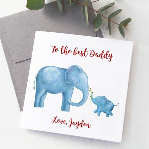 Personalised Dad And Baby Elephant Card