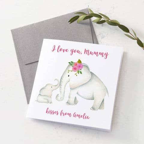 Personalised Elephant Mum And Baby Card