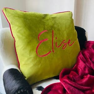 Personalised Embroidered Name Lime Velvet Cushion