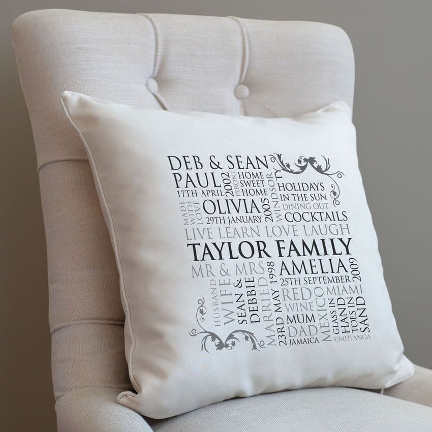 Personalised Family Word Art Piped Cushion