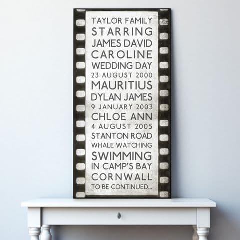 Personalised Film Strip Typography Canvas
