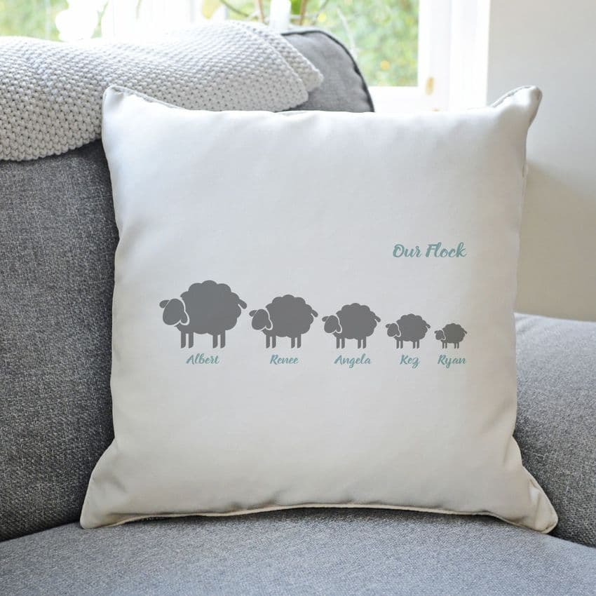 Personalised Flock Of Sheep Family Cushion