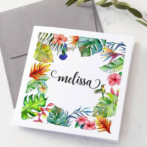 Personalised Floral And Bird Watercolour Card