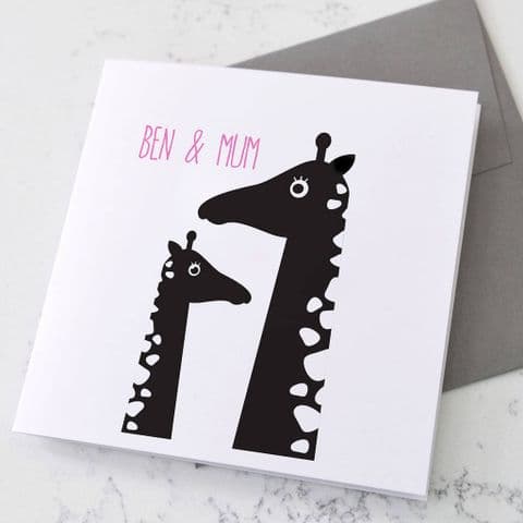 Personalised Giraffe Mum And Baby Mother's Day Card
