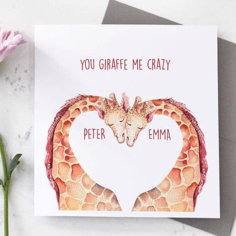 Personalised Giraffe Valentine's Day Card