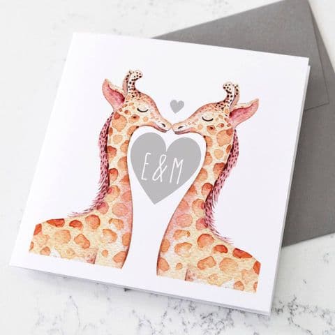 Personalised Giraffes Kissing Valentine's Day Card