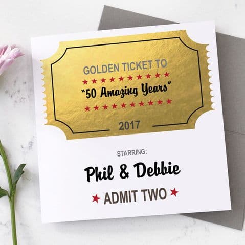 Personalised Golden Anniversary Metallic Ticket Card
