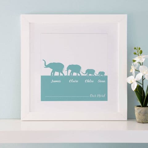 Personalised Herd Of Elephants Family Print
