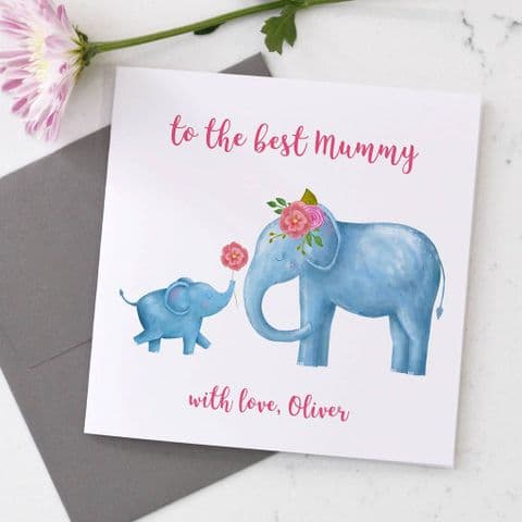 Personalised Mum And Baby Elephant Card