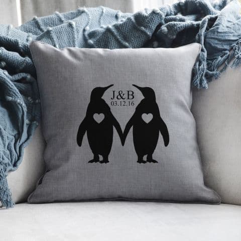 Personalised Penguins In Love Cushion