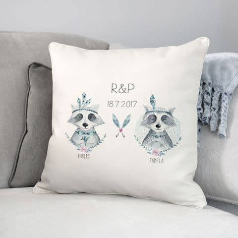 Personalised Raccoon Wedding Boho Cushion