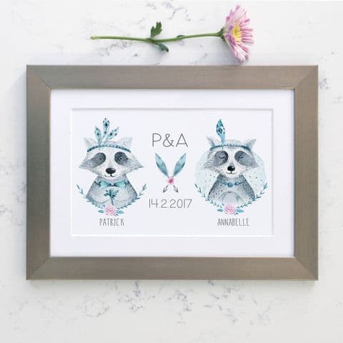 Personalised Raccoon Wedding Boho Print