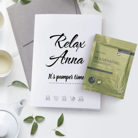 Personalised Relax Card With Pamper Face Mask