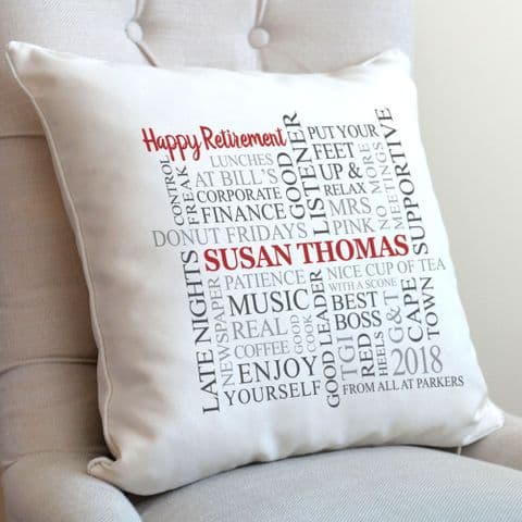 Personalised Retirement Word Art Cushion