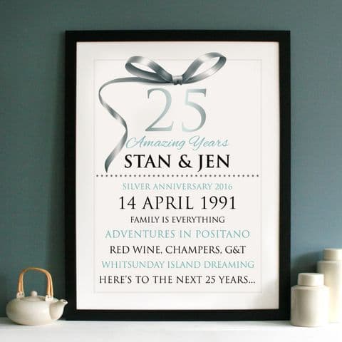 Personalised Silver Wedding Anniversary Typography