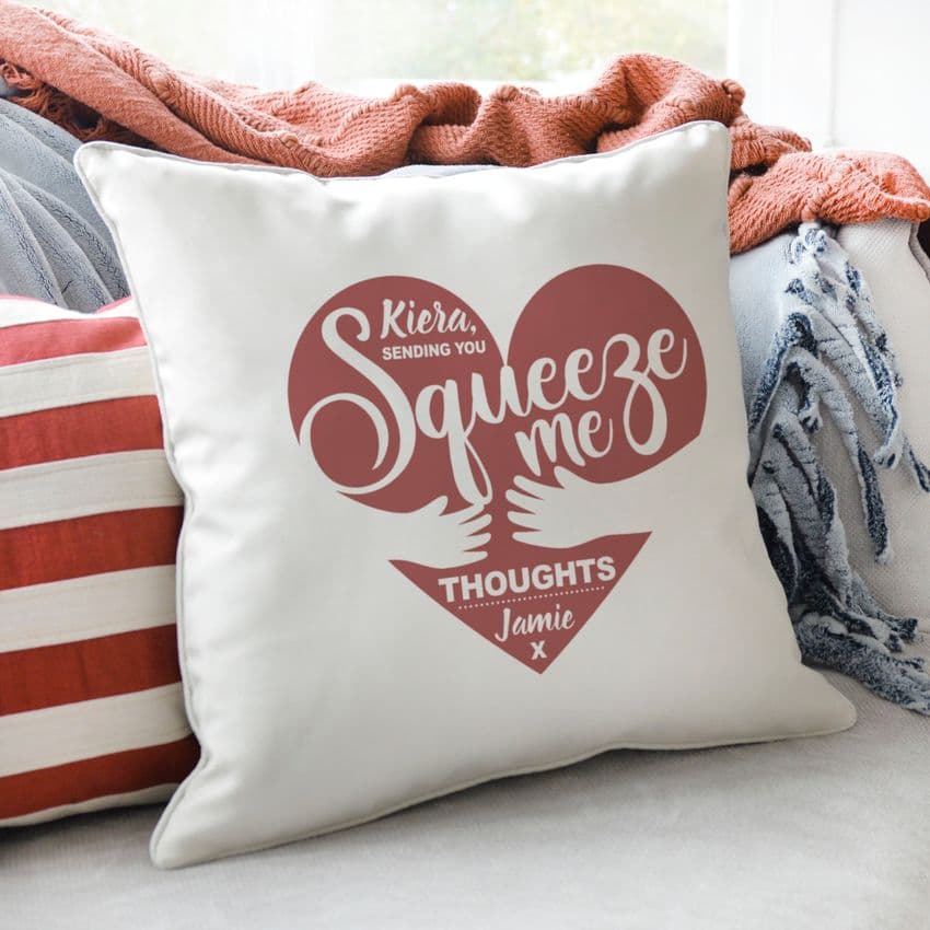 Personalised Squeeze Me Thoughts Hug Cushion