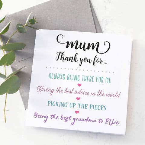 Personalised Thank You Mum Mothers Day Card