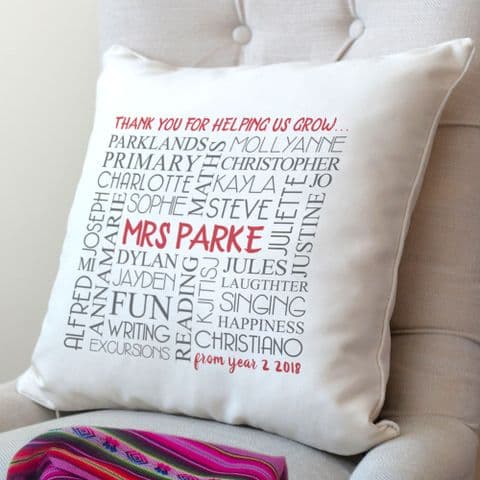 Personalised Thank You Teacher Word Art Cushion
