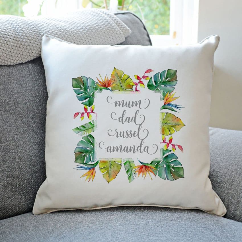Personalised Tropical Leaf Family Cushion