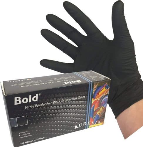 Aurelia Bold Strong Black Nitrile Gloves - Latex Free
