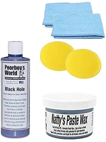 Poorboys Dark Kit Nattys Paste Wax Blue & Black Hole Glaze + 2 Free Cloths & Pads