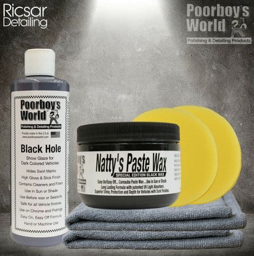 Poorboys Nattys Paste Wax Black + Black Hole + 2 Cloths + 2 Pads