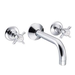 St James England Handle 3-Hole Wall Mounted Basin Mixer Tap with Long Reach Spout (white) - SJ440-EH